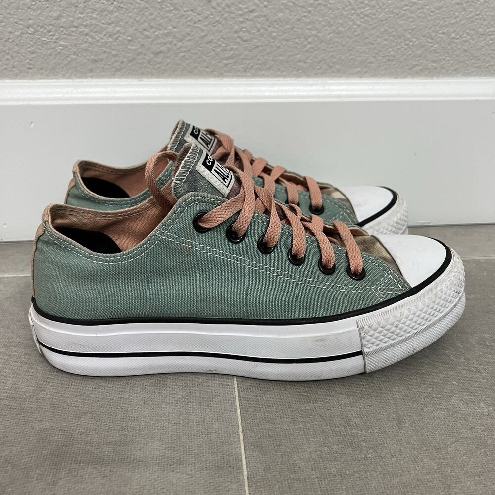 Converse Women’s Low Top Canvas Sneakers in Sage Green and Dusty Rose